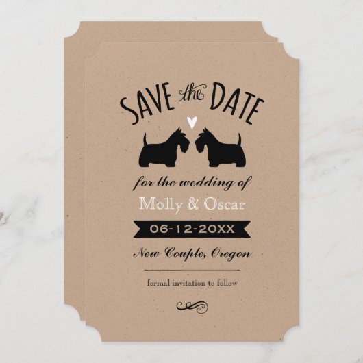 Save The Date Mariage en silhouettes de Terrier écossais Enregis (Devant / Derrière)