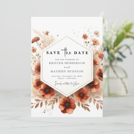 Save The Date Mariage en terre cuite classique modifiable (Debout devant)