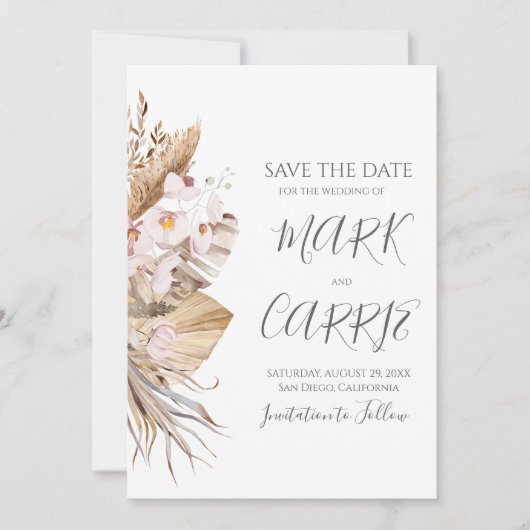 Save The Date Mariage en terre cuite fleurie de Bohême (Devant)