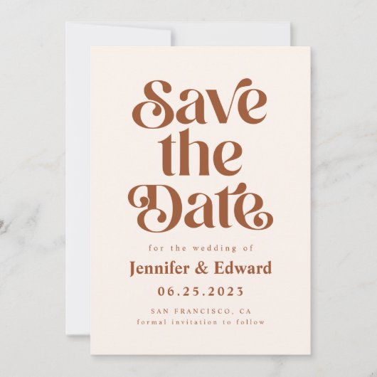 Save The Date Mariage en terre cuite rétro (Devant)