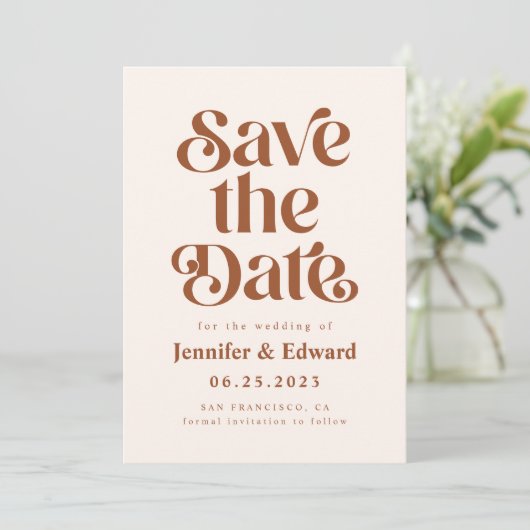 Save The Date Mariage en terre cuite rétro (Debout devant)