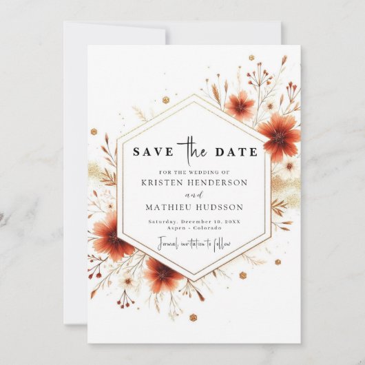 Save The Date Mariage en terre cuite romantique botanique (Devant)