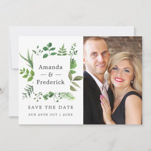 Save The Date Mariage en verdure de la forêt boisée (Devant)