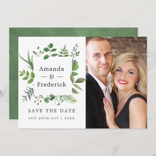Save The Date Mariage en verdure de la forêt boisée (Devant / Derrière)
