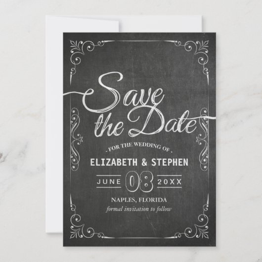 Save The Date Mariage Enregistrer La Date Black Gold Script Chal (Devant)