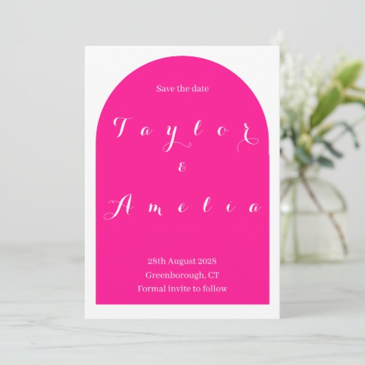 Save The Date Mariage Enregistrer la date Boho Arch rose chaud (Debout devant)