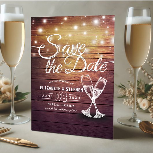 Save The Date Mariage Enregistrer La Date Champagne Verres Bois