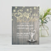 Save The Date Mariage Enregistrer La Date Champagne Verres Bois  (Debout devant)