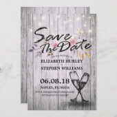 Save The Date Mariage Enregistrer La Date Champagne Verres Bois  (Devant / Derrière)