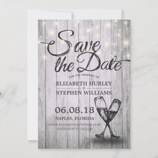 Save The Date Mariage Enregistrer La Date Champagne Verres Bois (Devant)