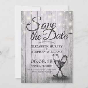 Save The Date Mariage Enregistrer La Date Champagne Verres Bois 