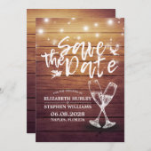 Save The Date Mariage Enregistrer La Date Champagne Verres Bois (Devant / Derrière)