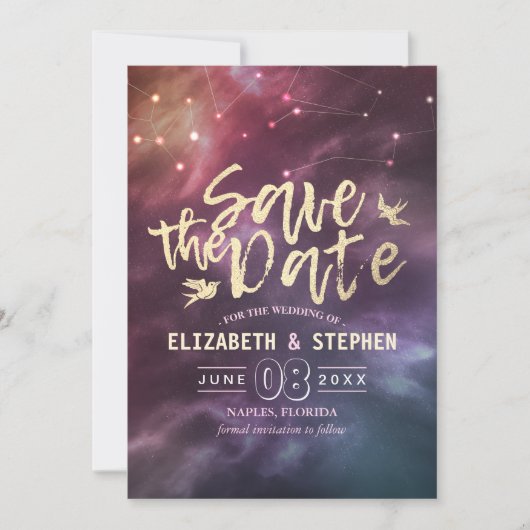 Save The Date Mariage Enregistrer La Date Chic Star Sky Constell (Devant)