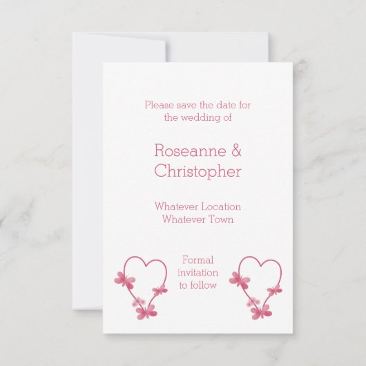 Save The Date Mariage Enregistrer La Date Coeur Rose Et Papillon (Dos)