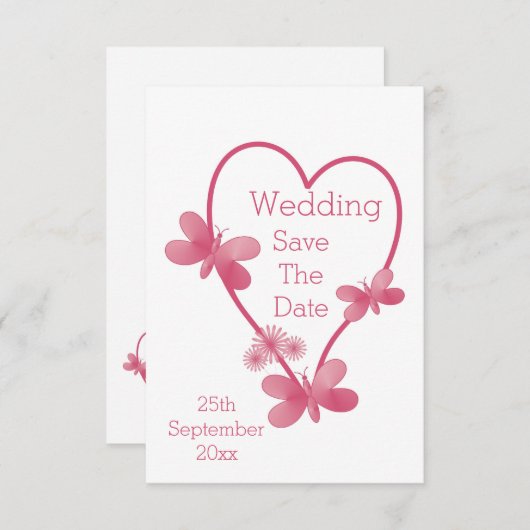 Save The Date Mariage Enregistrer La Date Coeur Rose Et Papillon (Devant / Derrière)