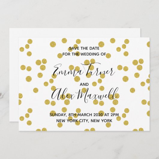Save The Date Mariage Enregistrer la date Confetti Or moderne Sc (Devant / Derrière)