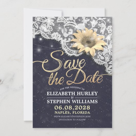 Save The Date Mariage Enregistrer La Date Dentelle Tournesol Gui (Devant)