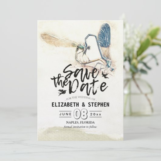 Save The Date Mariage Enregistrer La Date Dragonfly Mating Love (Debout devant)