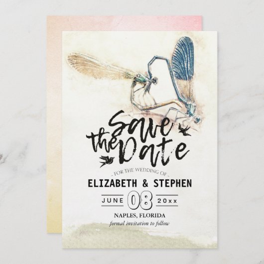Save The Date Mariage Enregistrer La Date Dragonfly Mating Love (Devant / Derrière)