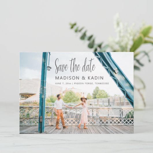 Save The Date Mariage Enregistrer la date Eucalyptus blanc (Debout devant)