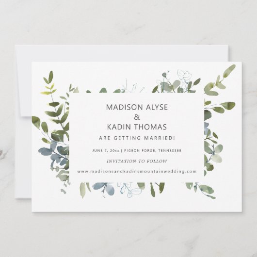 Save The Date Mariage Enregistrer la date Eucalyptus blanc (Dos)