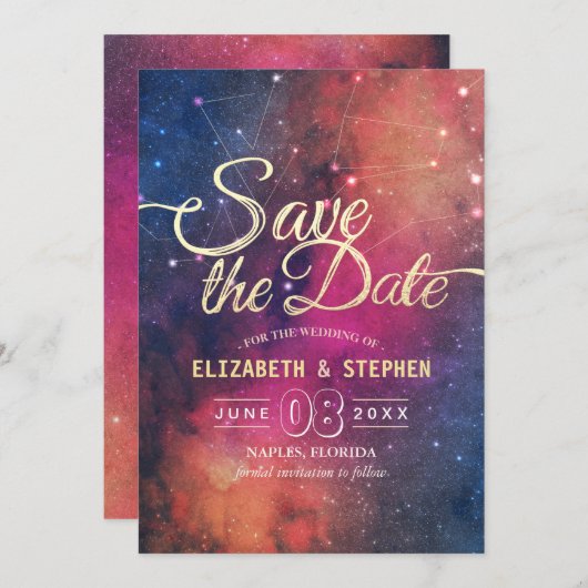 Save The Date Mariage Enregistrer La Date Galaxy Nebula Constell (Devant / Derrière)