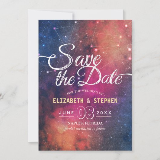 Save The Date Mariage Enregistrer La Date Galaxy Nebula Constell (Devant)