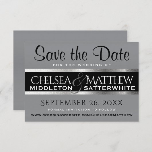 Save The Date Mariage Enregistrer la date Grey et Argent (Devant / Derrière)