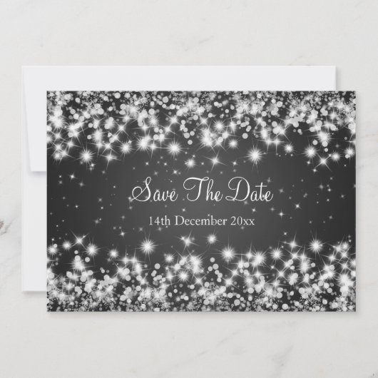 Save The Date Mariage Enregistrer La Date Hiver Étincelle Noir (Devant)