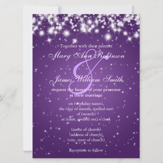 Save The Date Mariage Enregistrer La Date Hiver Étincelle Violet (Devant)