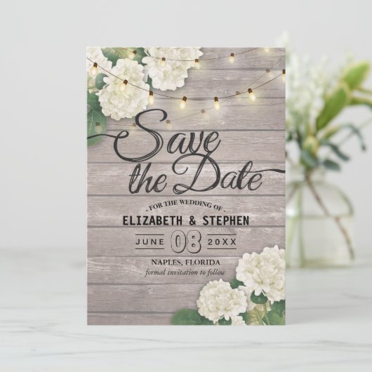 Save The Date Mariage Enregistrer La Date Hydrangea String Light (Debout devant)