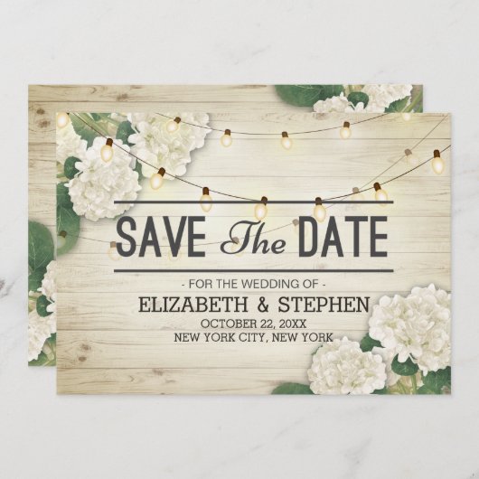 Save The Date Mariage Enregistrer La Date Hydrangea String Light (Devant / Derrière)