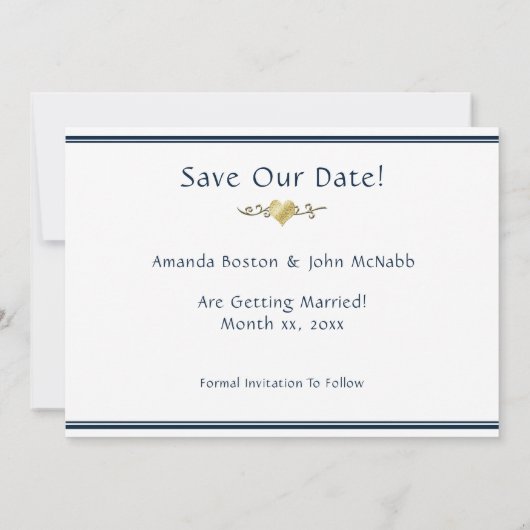Save The Date Mariage Enregistrer La Date Marine Gold Fiançaille (Dos)