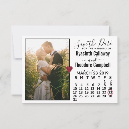 Save The Date Mariage Enregistrer la date Mars 2019 Calendrier P (Devant)