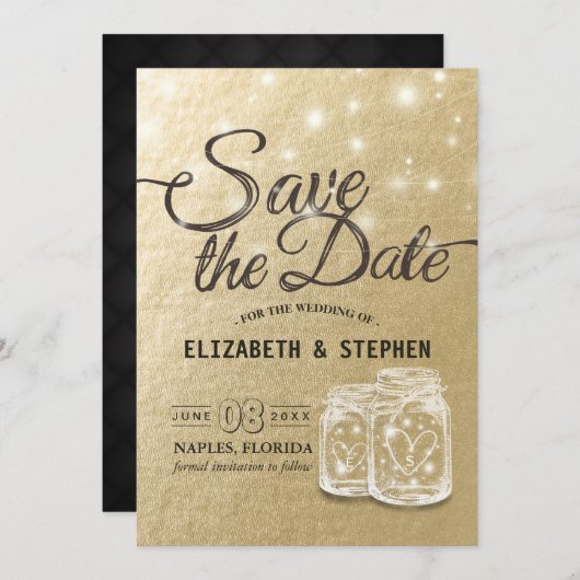 Save The Date Mariage Enregistrer La Date Mason Jar String Light (Devant / Derrière)
