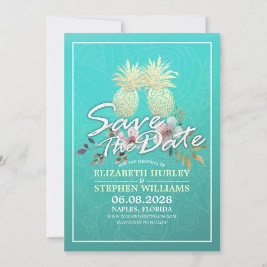 Save The Date Mariage Enregistrer La Date Moderne Or Ananas Coup (Devant)