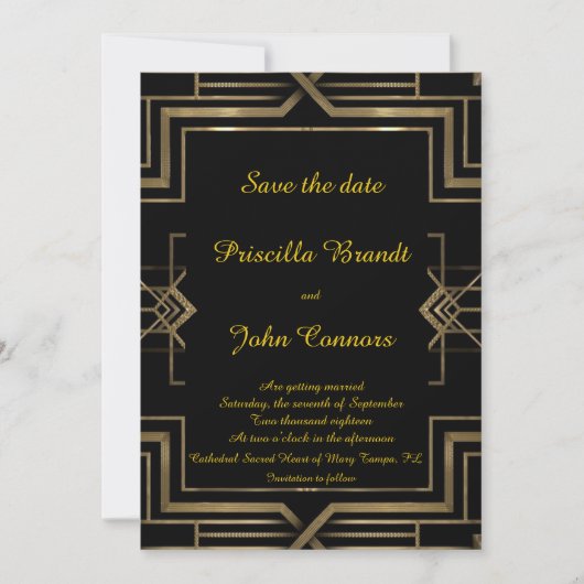 Save The Date Mariage Enregistrer la date, noir, grand-Gatsby, s (Devant)