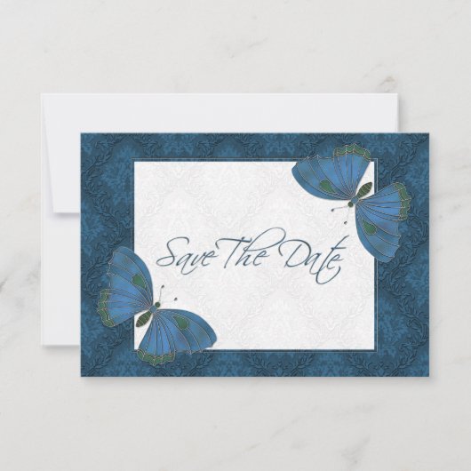 Save The Date Mariage Enregistrer la date Papillon Brocade bleu (Devant)