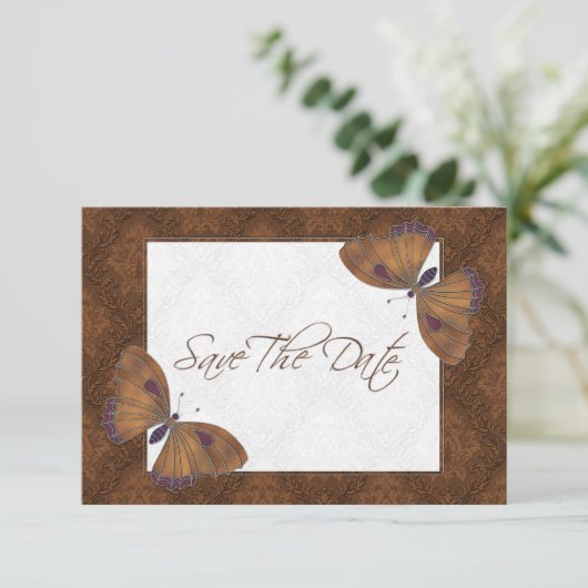 Save The Date Mariage Enregistrer la date Papillon Brocade brun (Debout devant)