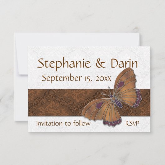 Save The Date Mariage Enregistrer la date Papillon Brocade brun (Dos)
