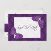 Save The Date Mariage Enregistrer la date papillon Brocade viole (Devant / Derrière)