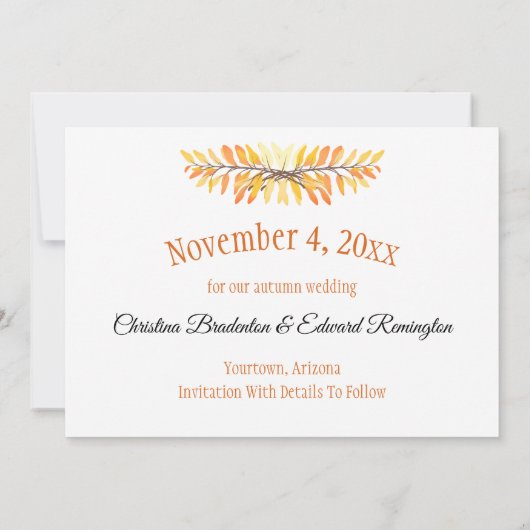 Save The Date Mariage Enregistrer La Date Photo Rustique Feuille (Dos)