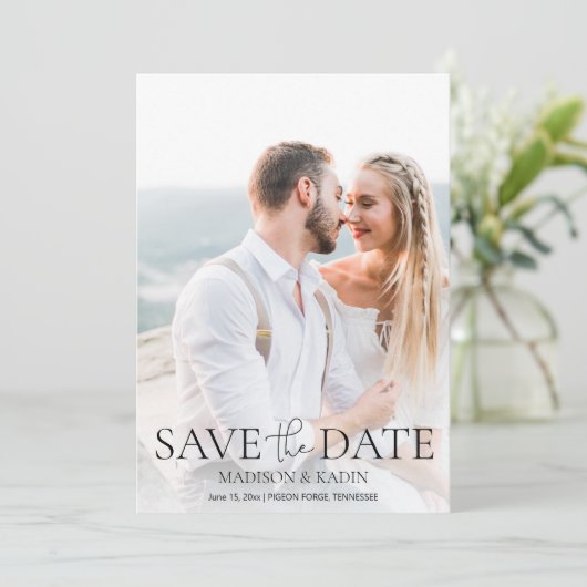Save The Date Mariage Enregistrer la date Photo Script élégant (Debout devant)