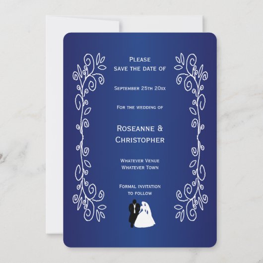 Save The Date Mariage Enregistrer La Date Royal Blue Bride Groom (Dos)