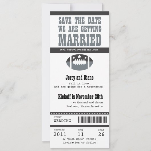 Save The Date Mariage Enregistrer le billet de football date (Devant)