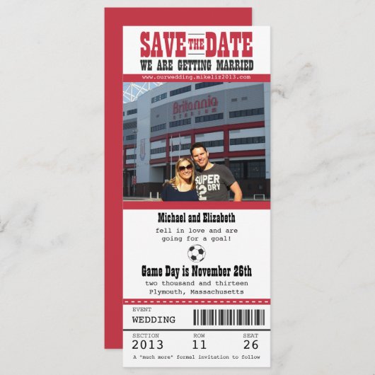 Save The Date Mariage Enregistrer le ticket de football de date (Devant / Derrière)