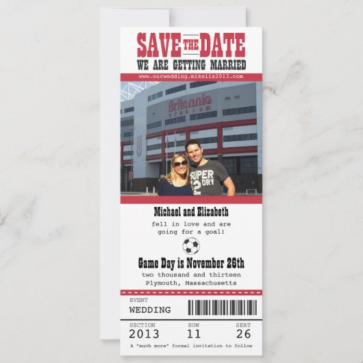 Save The Date Mariage Enregistrer le ticket de football de date (Devant)