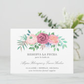 Save The Date Mariage espagnol élégant rose floral (Debout devant)