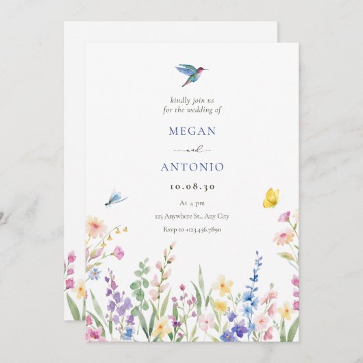 Save The Date Mariage esthétique des fleurs sauvages (Devant / Derrière)