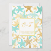 Save The Date Mariage étoile de mer aquarelle bleu eau et or pla (Dos)